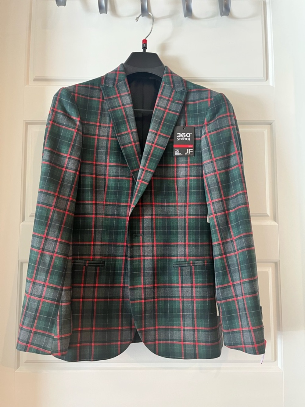 JF J Ferrar Men's Green & Red Tartan Plaid Blazer Size 34/36 SH NEW NWT